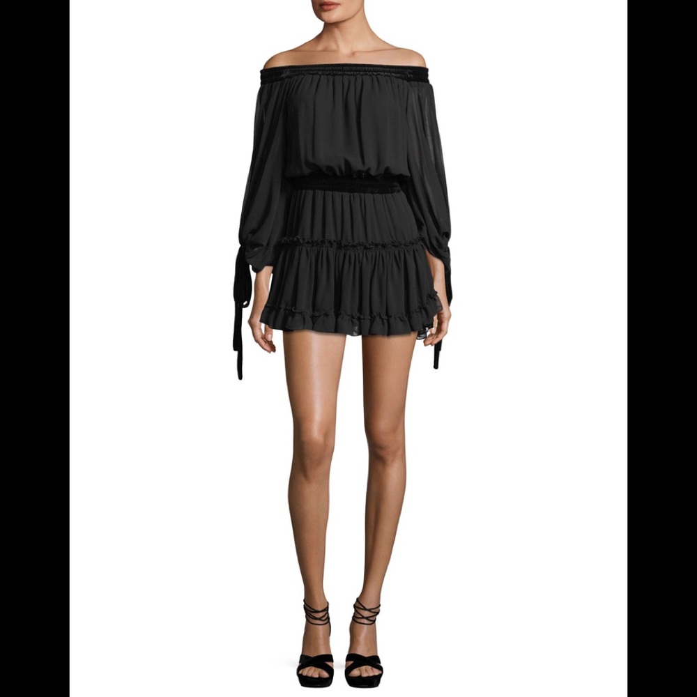 MISA Los Angeles Monique Off-the-Shoulder Chiffon Dress with Velvet
